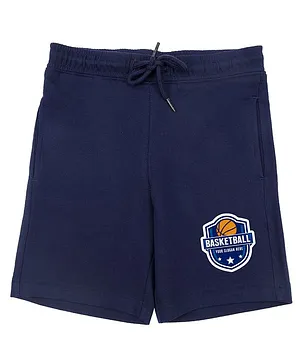Wear Your Mind Graphic Basketball Print Shorts - Navy Blue