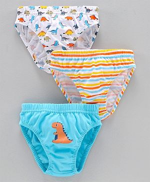 Babyhug 100% Cotton Briefs Dino Print Pack of 3 - Blue