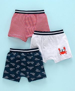 Babyhug 100% Cotton Briefs Crab Print Pack of 3 - Red