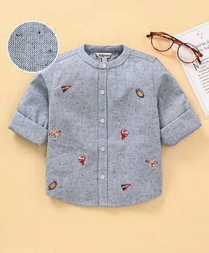 ToffyHouse Full Sleeves Embroidered Shirt - Grey