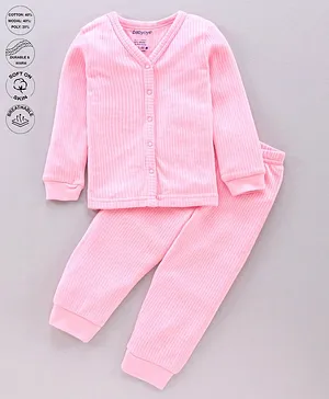 Babyoye Cotton Full Sleeves Thermal Vest & Bottoms - Pink