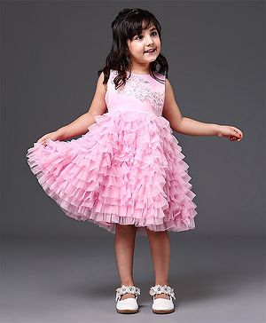 Babyhug Sleeveless Layered Frill Party Wear Frock - Pink