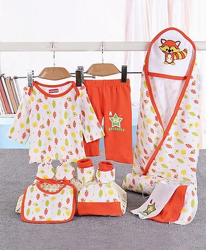 Babyhug 100%Cotton Clothing Gift Set Raccoon Pack of 10 - White Red
