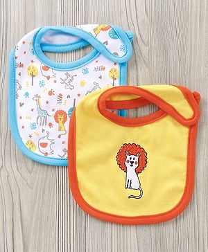 Babyhug Cotton Bib With Velcro Pack of 2 Lion Print - Blue