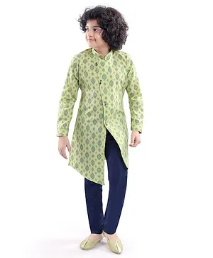 Nakshi By Yug Full Sleeves Block Print Kurta & Churidar - Light Green