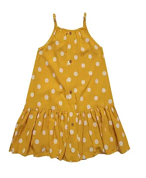 Snowflakes Sleeveless Polka Dots Print Dress  - Yellow