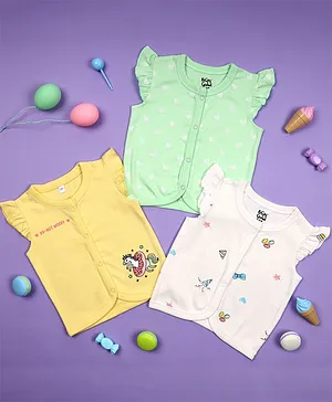 Kicks & Crawl Unicorn & Bow Sleeveless Pack Of 3 Vests - Multi Color