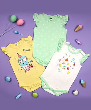 Kicks & Crawl Bow Prijnt Sleeveless Pack Of 3 Onesies - Multi Color