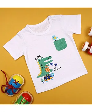 Kicks & Crawl Dinosaur Print Half Sleeves Tee - White