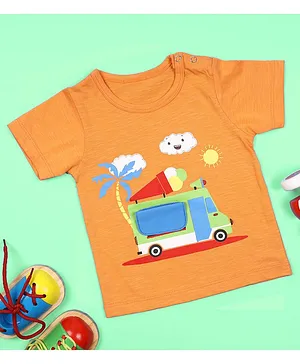 Kicks & Crawl Vehicle Printed Half Sleeves Tee - Orange
