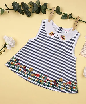 Kicks & Crawl Sleeveless Striped Top With Embroidered Hem - Navy