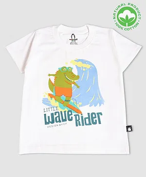 Crazy Penguin Half Sleeves Little Wave Rider Print T-Shirt  - White