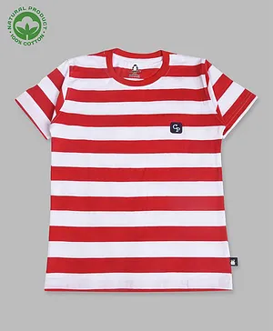 Crazy Penguin Striped Half Sleeves T-Shirt - Red