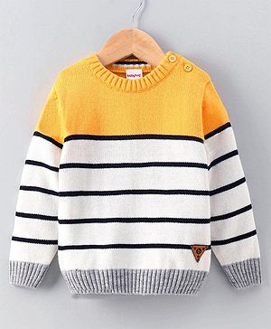 Babyhug Full Sleeves Stripe Sweater - Yellow White