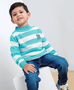 Babyhug Full Sleeves Stripes Sweater - Blue