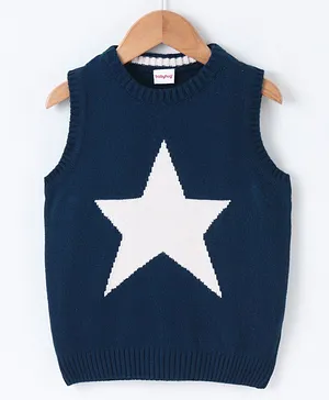Babyhug Sleeveless Intarsia Pullover Sweater - Blue