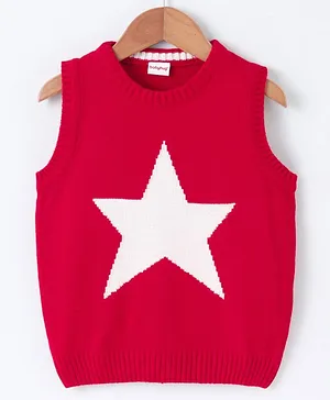 Babyhug Sleeveless Sweater Star Intarsia Print - Red