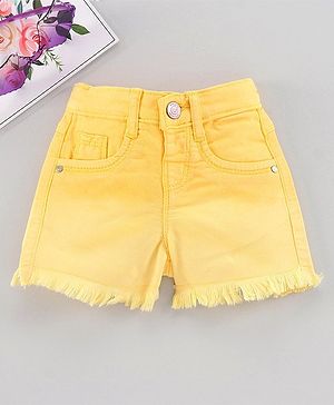 Babyhug Mid Thigh Shorts With Button - Yellow