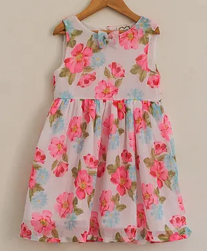 Woonie Sleeveless Flower Print Fit & Flare Dress - Pink