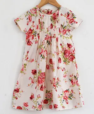 Woonie Half Sleeves Flower Print Dress - Multicolor