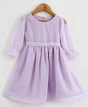 Woonie Three Fourth Sleeves Solid Color Dress - Purple