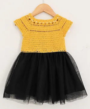 Woonie Sleeveless Hand Crocheted Net Dress - Yellow