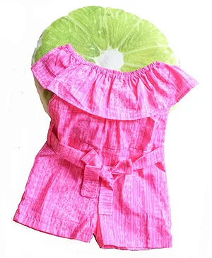 Woonie Short Sleeves Self Printed Jumpsuit - Pink