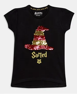 Nap Chief Harry Potter Sorted Reversible Sequined Short Sleeves Tee - Black