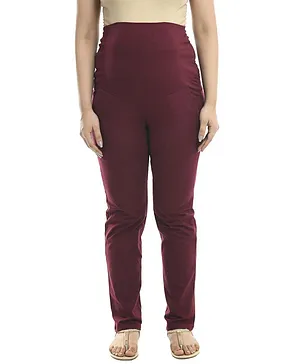 Mometernity Full Length Solid Over Belly Maternity Pants - Wine