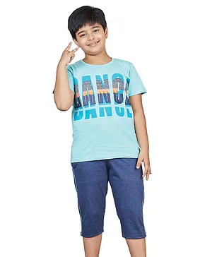 Soft Touche Short Sleeves Text Print Night Suit - Blue