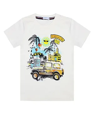 Luke and Lilly Half Sleeves Jeep Print Detailing Tee - Off White