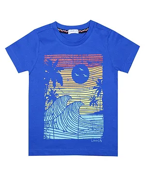 Luke and Lilly Half Sleeves Wave Print Detailing Tee - Blue
