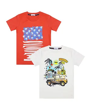 Luke and Lilly Half Sleeves Palm Tree Print Pack Of 2 Tees - Multi Color