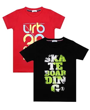 Luke and Lilly Pack Of 2 Half Sleeves Urban & Skater Boarding Print Detailing Tee - Red & Black