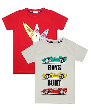 Luke and Lilly Pack Of 2 Half Sleeves Race Car & Skater Board Print Detailing Tee - White & Red