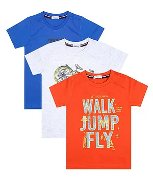Luke and Lilly Pack Of 3 Half Sleeves Walk Jump Fly Print Tees - Multi Colour
