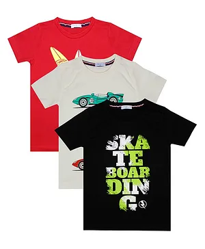 Luke and Lilly Half Sleeves Car Printed T-Shirt Pack of 3 - Multicolor