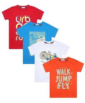 Luke and Lilly Kids Half Sleeves Walk Jump Fly Print Pack Of 4 Tees - Multi Color