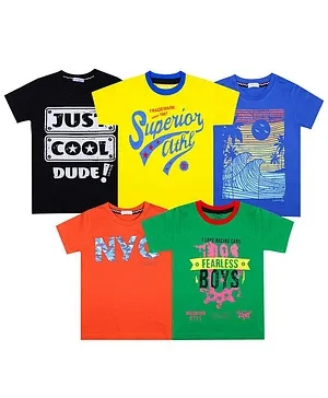 Luke and Lilly Half Sleeves Superior Print Pack Of 5 Tees - Multi Color