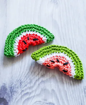 Bobbles & Scallops Pack Of 2 Crochet Watermelon Alligator Clip - Red Peach Green