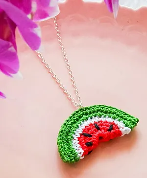 Bobbles & Scallops Crochet Watermelon Necklace - Red & Green