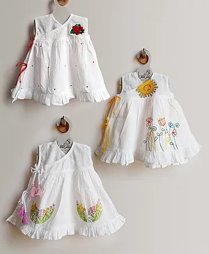 Keebee Organic Cotton Sleeveless Floral Work Pack Of 3 Dresses - White