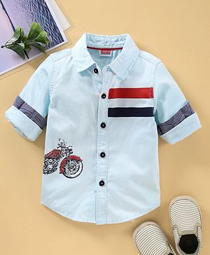 Babyhug Full Sleeves Shirt Bike Print  - Blue