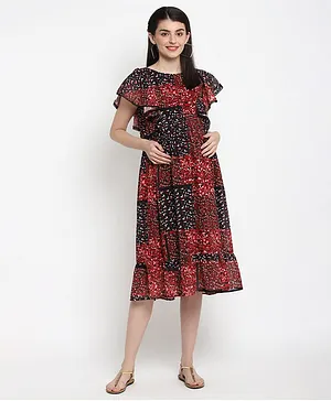 The Vanca Printed Half Sleeves Maternity Dress - Red