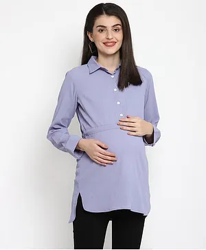 The Vanca Solid Full Sleeves Maternity Tunic Top - Purple