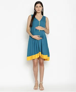 The Vanca Solid Sleeveless Maternity Dress With Feeding Access - Blue