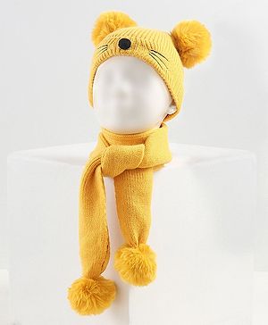Babyhug Woollen Cap with Muffler Yellow - Diameter 11 cm