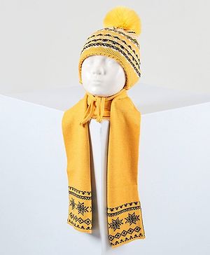 Babyhug Woolen Cap and Scarf Yellow - Cap Diameter