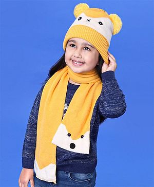Babyhug Cap & Muffler Set Yellow - Cap Diameter 9.5 cm