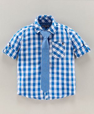 Pine Kids Full Sleeves Check Shirt With Tie  - Blue